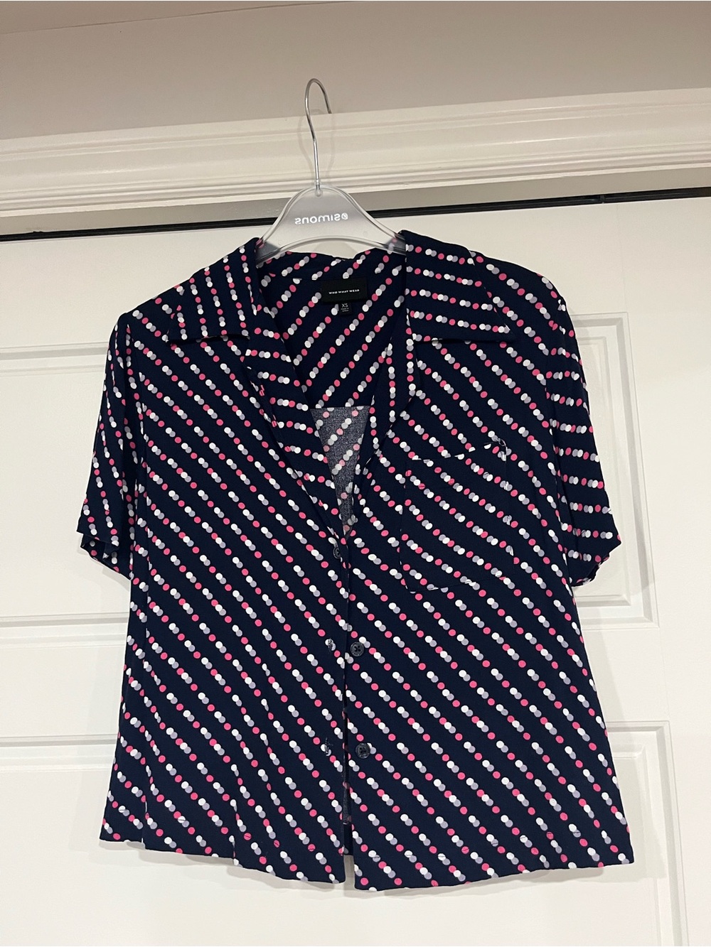 Who What Wear Dot-Stripe Button Front Blouse